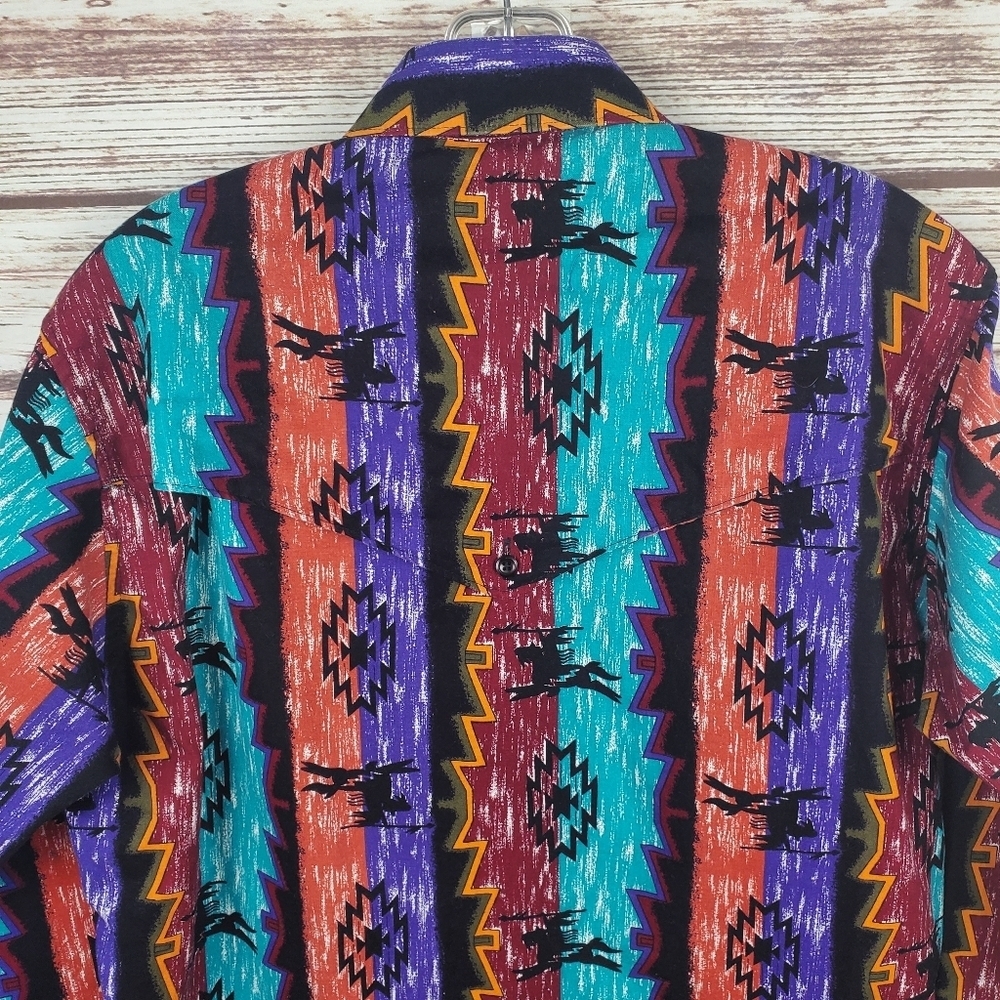 Wrangler Mens 15.5 33 Vtg X-Long Tails Checotah Aztec Southwest Western Shirt - Picture 8 of 9